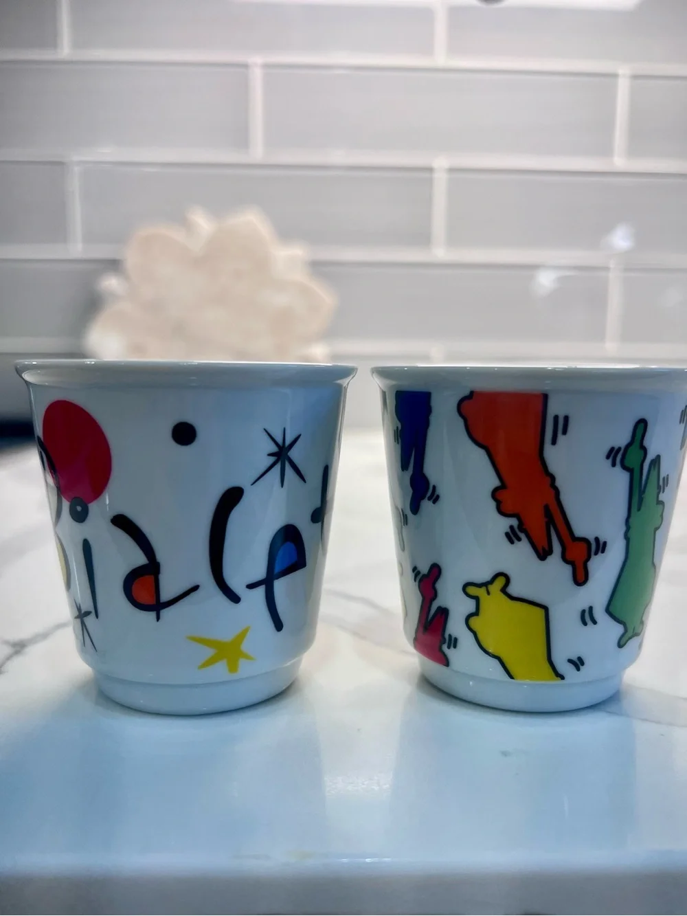 Bialetti Porcellana Espresso Cups Set of 4 Colorful Italian Art Demitasse